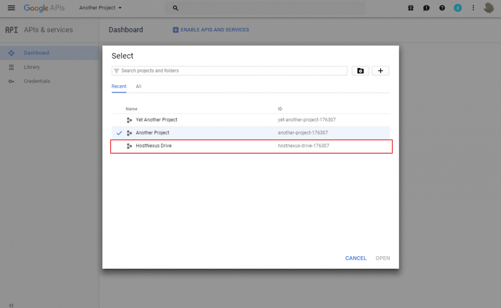 google-api-select-new-project