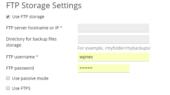 FTP Backup Settings