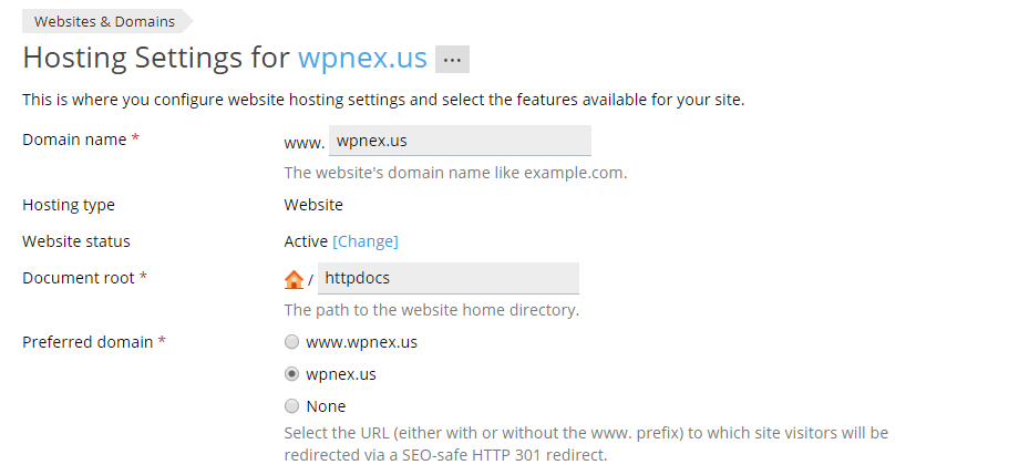 Basic Hosting Settings