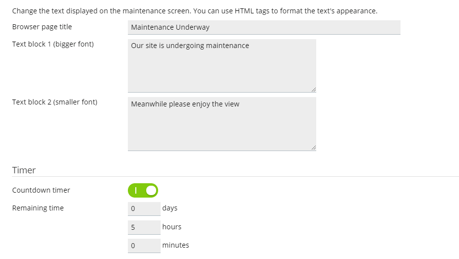 Maintenance Customiser Options