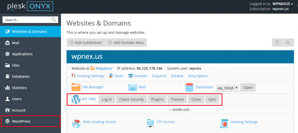 Accessing WordPress Toolkit from Plesk