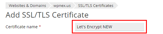 New Certificate Name